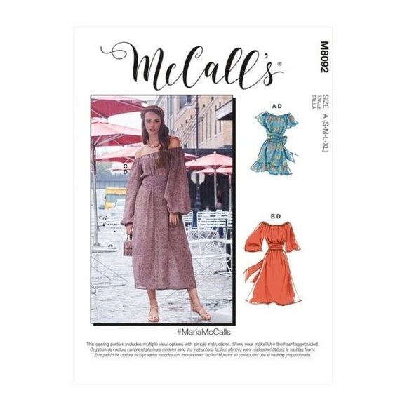 McCalls Pattern M8092 Womens Off-Shoulder Maxi & Mini Dresses S-XL - Picture 1 of 6